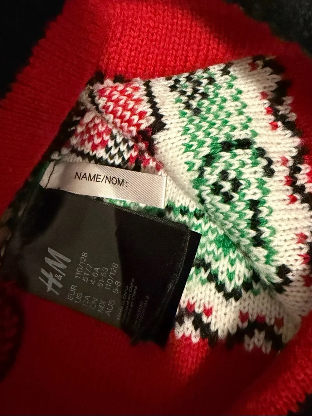 H&M Black Pom Beanie and Scarf Set - Holiday Pattern size 5T-7 years